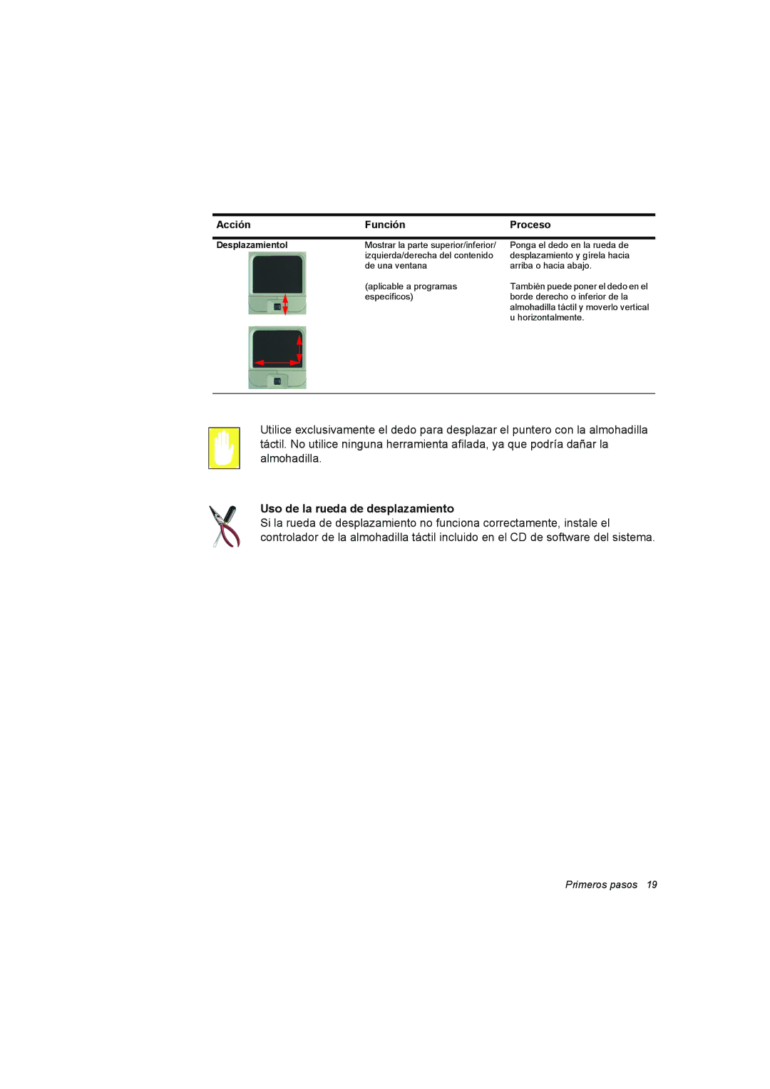 Samsung NX15THDTXC/SES, NX15RV75KX/SES, NX15TVDTVY/SES manual Uso de la rueda de desplazamiento, Acción Función 