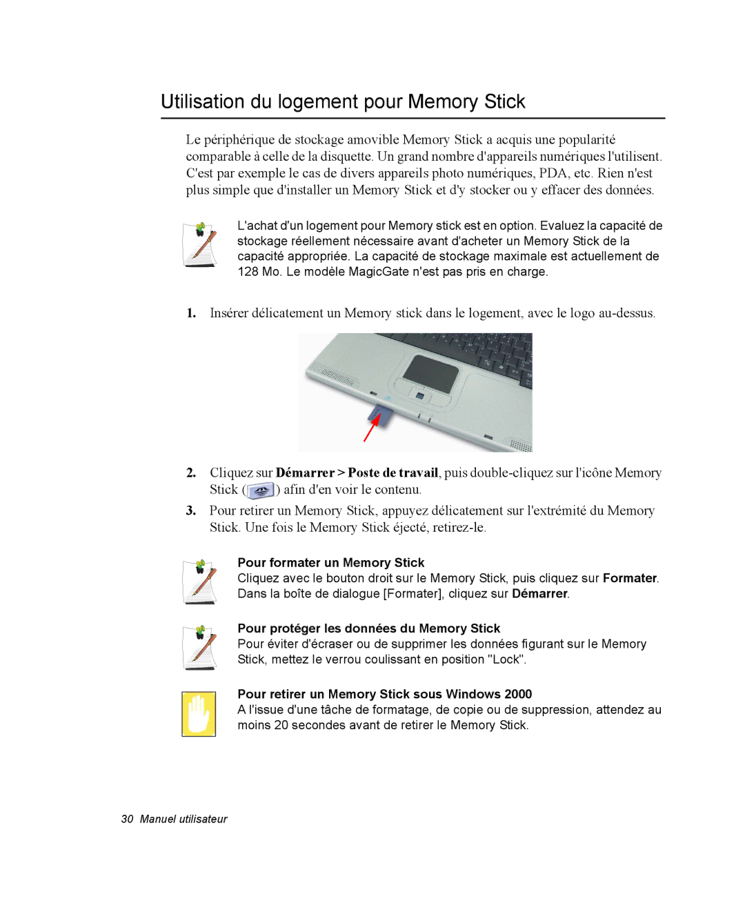 Samsung NX15PRT002/SEF, NX15TPDCRF/SEF manual Utilisation du logement pour Memory Stick, Pour formater un Memory Stick 