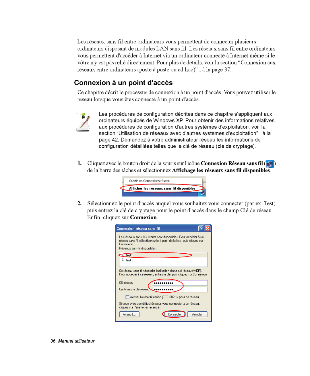 Samsung NX15RP0RCN/SEF, NX15TPDCRF/SEF, NX15TPHGVQ/SEF, NX15PRT001/SEF, NX15RP1R78/SEF manual Connexion à un point daccès 