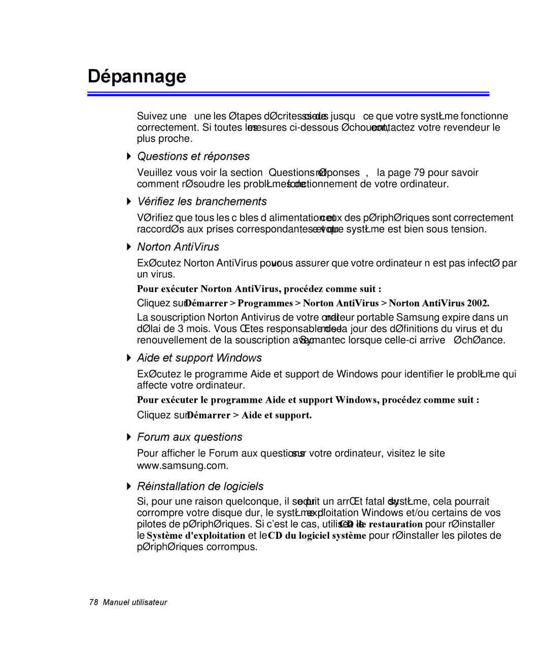 Samsung NX15TPHGVQ/SEF, NX15TPDCRF/SEF, NX15PRT001/SEF, NX15RP1R78/SEF, NX15RP0RCN/SEF, NX15RP0R5L/SEF manual Dépannage 