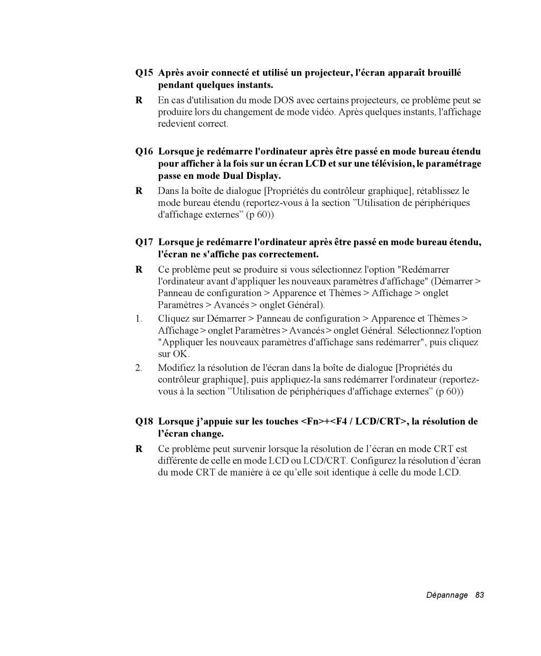 Samsung NX15RPBGYH/SEF, NX15TPDCRF/SEF, NX15TPHGVQ/SEF, NX15PRT001/SEF, NX15RP1R78/SEF, NX15RP0RCN/SEF manual Dépannage 