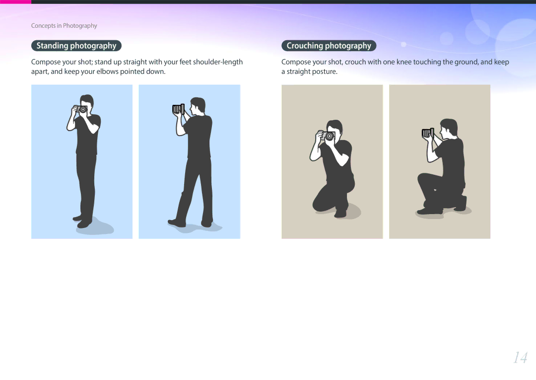 Samsung NX2000 user manual Apart, and keep your elbows pointed down Straight posture 