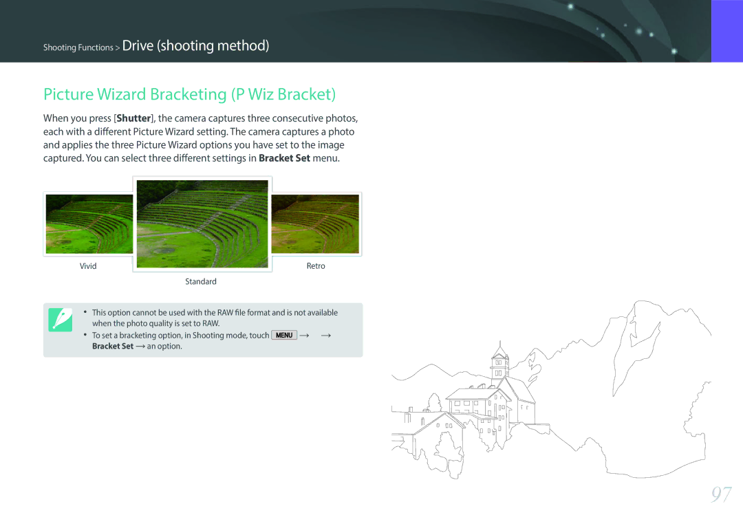 Samsung NX2000 user manual Picture Wizard Bracketing P Wiz Bracket 