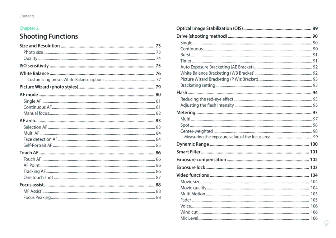 Samsung EV-NX300ZBSVUS, EV-NX300ZBSTUS, EV-NX300ZBQUUS, NX300 (20-50mm) White user manual 100, 101, 102, 103, 104 