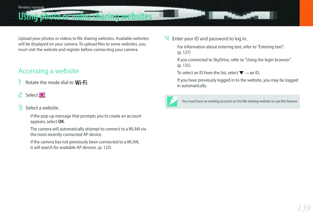 Samsung EV-NX300ZBSVUS, EV-NX300ZBSTUS 139, Accessing a website, Rotate the mode dial to B Select Select a website 