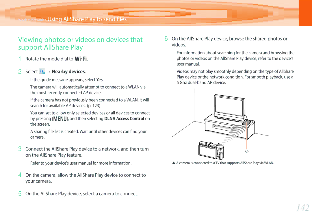 Samsung EV-NX300ZBQUUS, EV-NX300ZBSVUS, EV-NX300ZBSTUS, NX300 (20-50mm) White user manual 142, Select → Nearby devices 