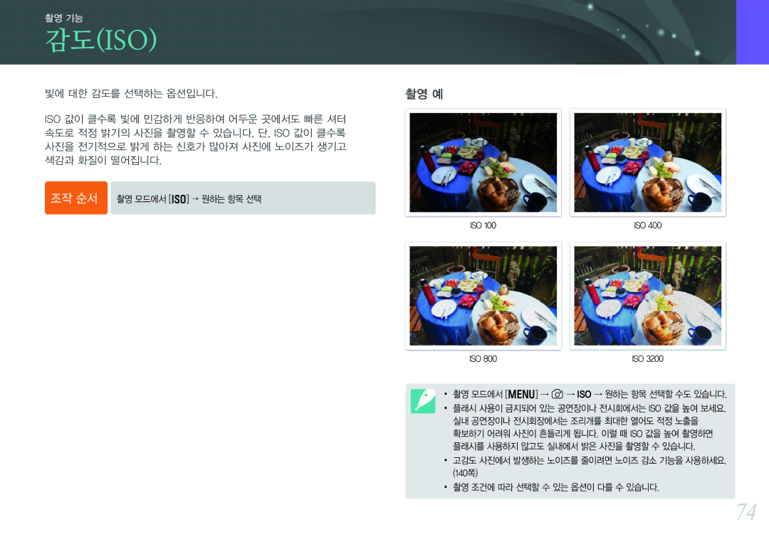 Samsung NX300 manual 감도iso, 촬영 예 