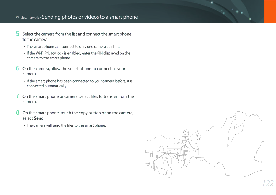 Samsung NX3000 user manual 122, Wireless network Sending photos or videos to a smart phone 