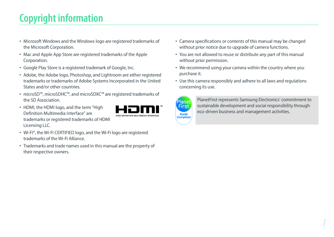 Samsung NX3000 user manual Copyright information 