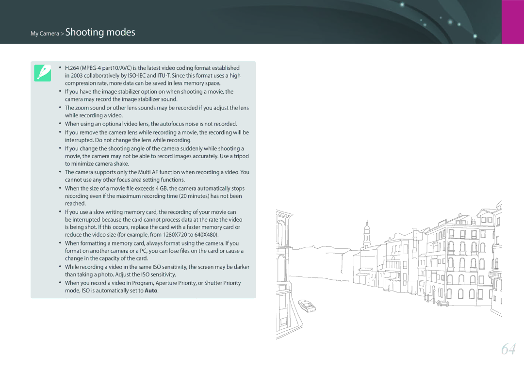 Samsung NX3000 user manual My Camera Shooting modes 