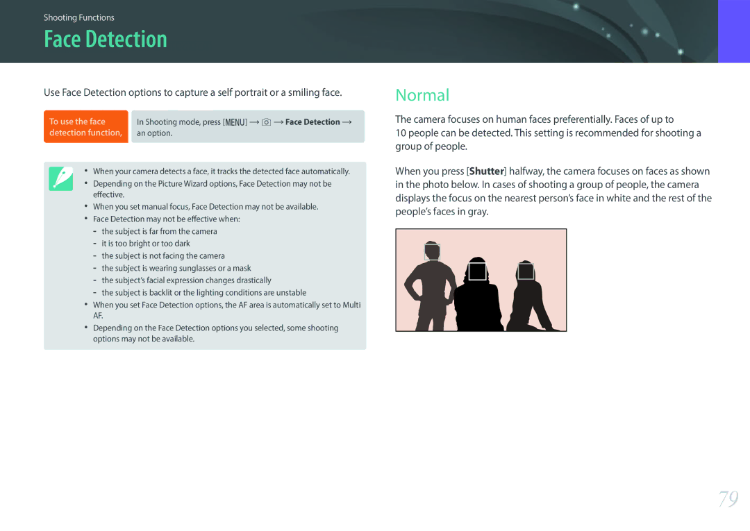 Samsung NX3000 user manual Face Detection, Normal 