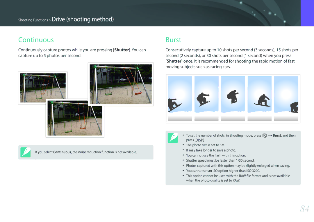 Samsung NX3000 user manual Continuous, Burst 