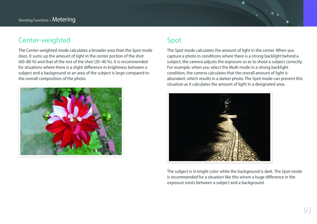 Samsung NX3000 user manual Center-weighted, Spot 