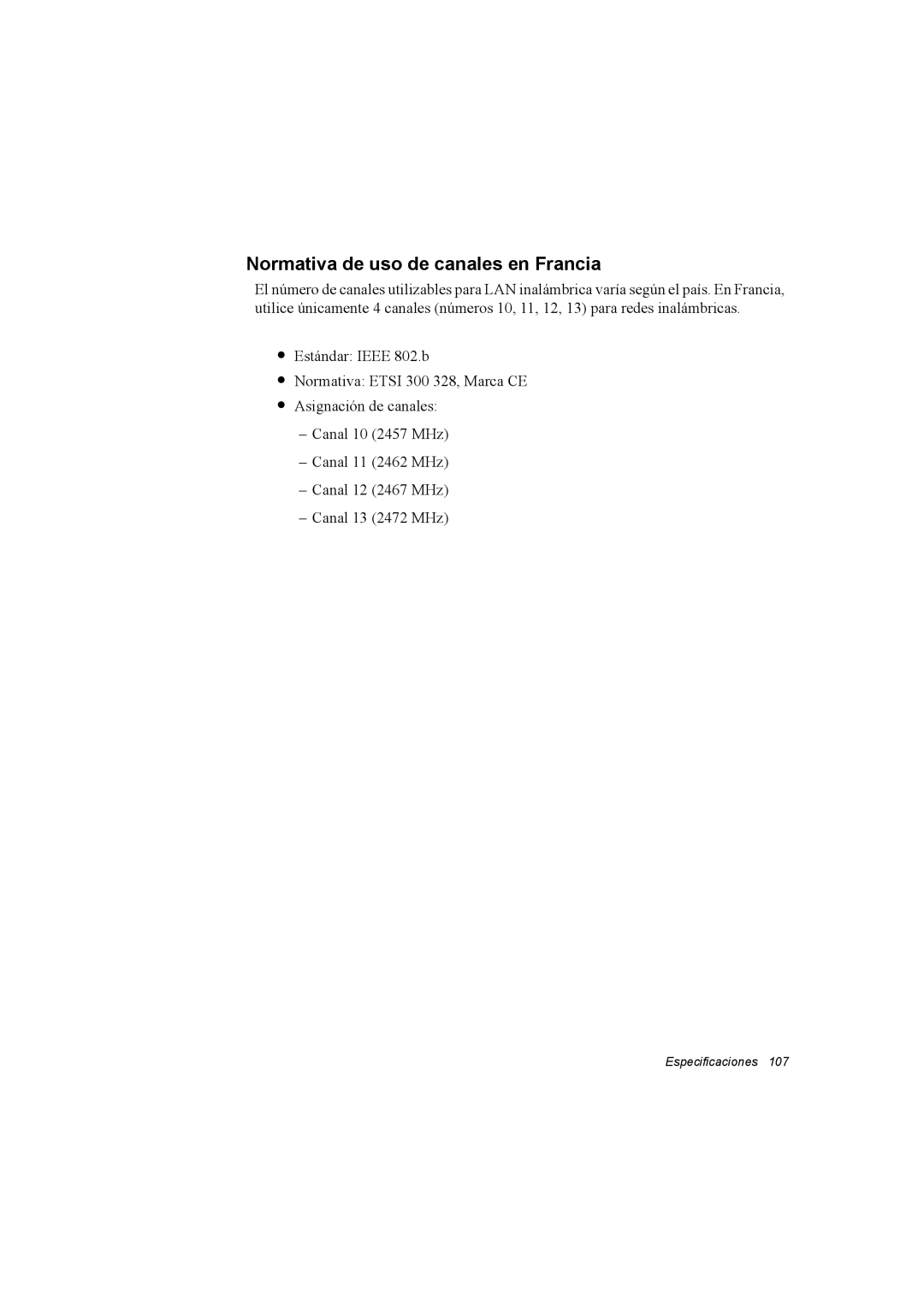 Samsung NX30RH1PDU/SES, NX30PRC001/SES, NX30PRC000/SES manual Normativa de uso de canales en Francia 