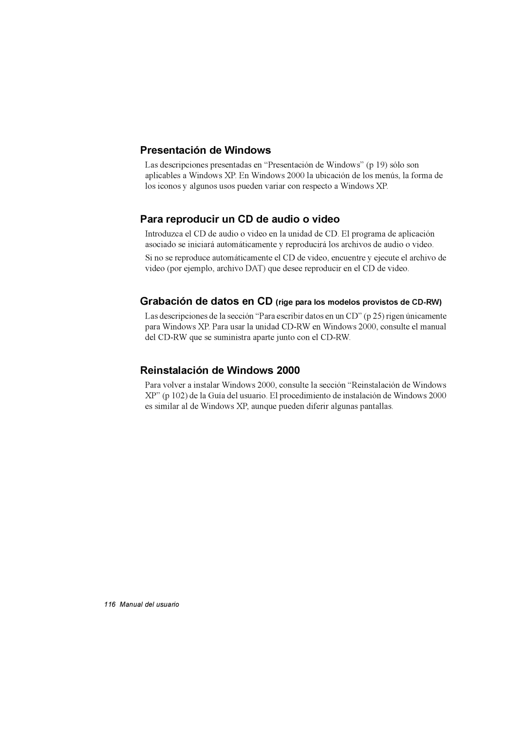 Samsung NX30RH1PDU/SES, NX30PRC001/SES, NX30PRC000/SES manual Presentación de Windows, Para reproducir un CD de audio o video 