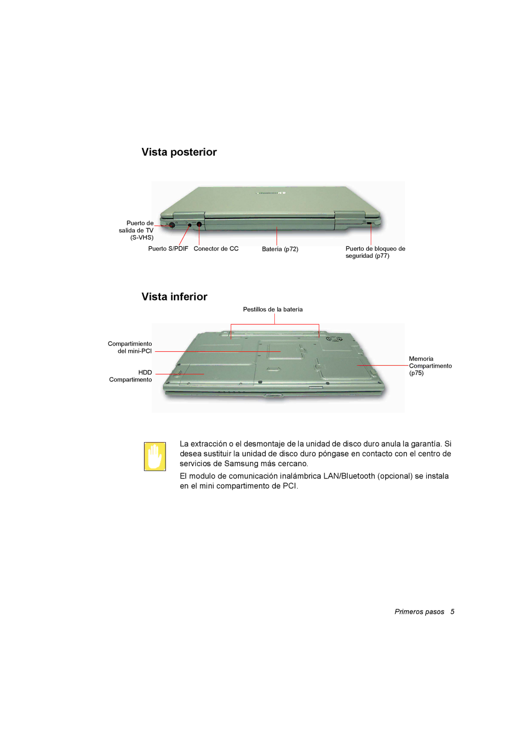 Samsung NX30RH1PDU/SES, NX30PRC001/SES, NX30PRC000/SES manual Vista posterior, Vista inferior 