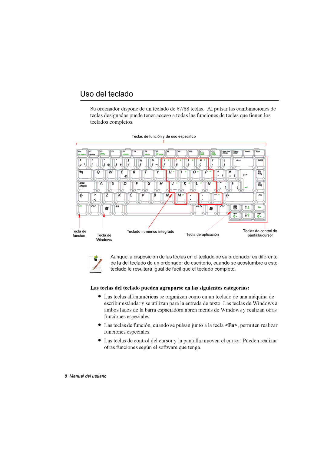 Samsung NX30RH1PDU/SES, NX30PRC001/SES, NX30PRC000/SES manual Uso del teclado 