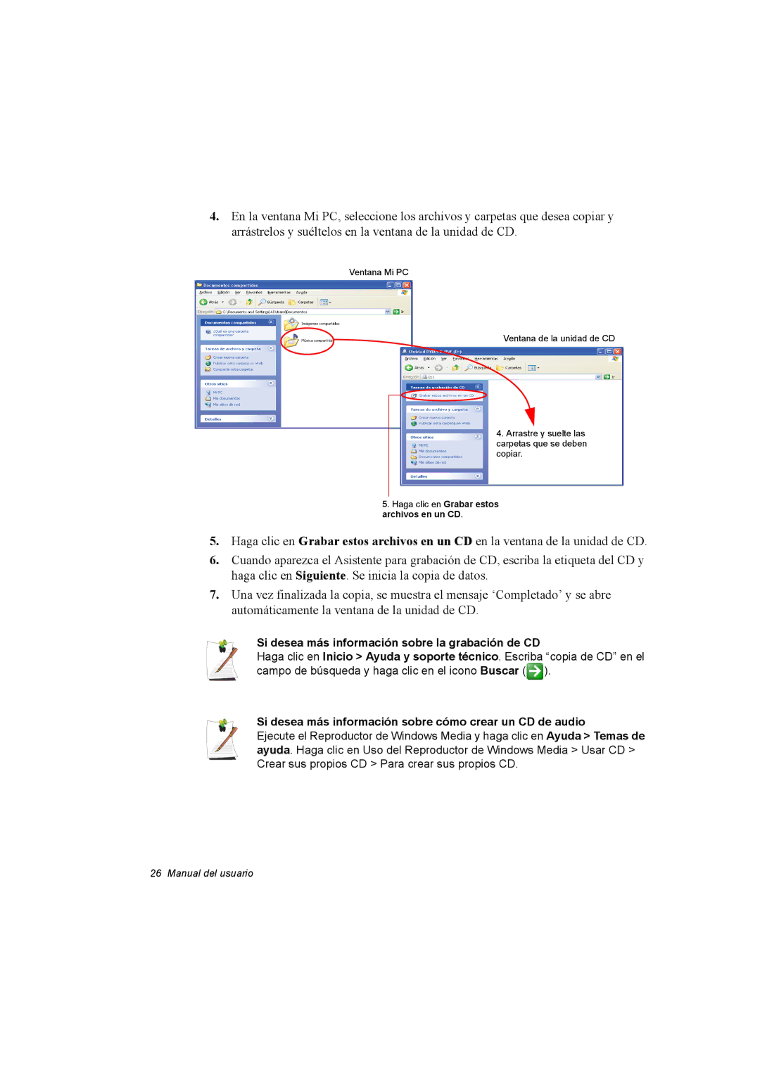 Samsung NX30RH1PDU/SES, NX30PRC001/SES, NX30PRC000/SES manual Si desea más información sobre la grabación de CD 