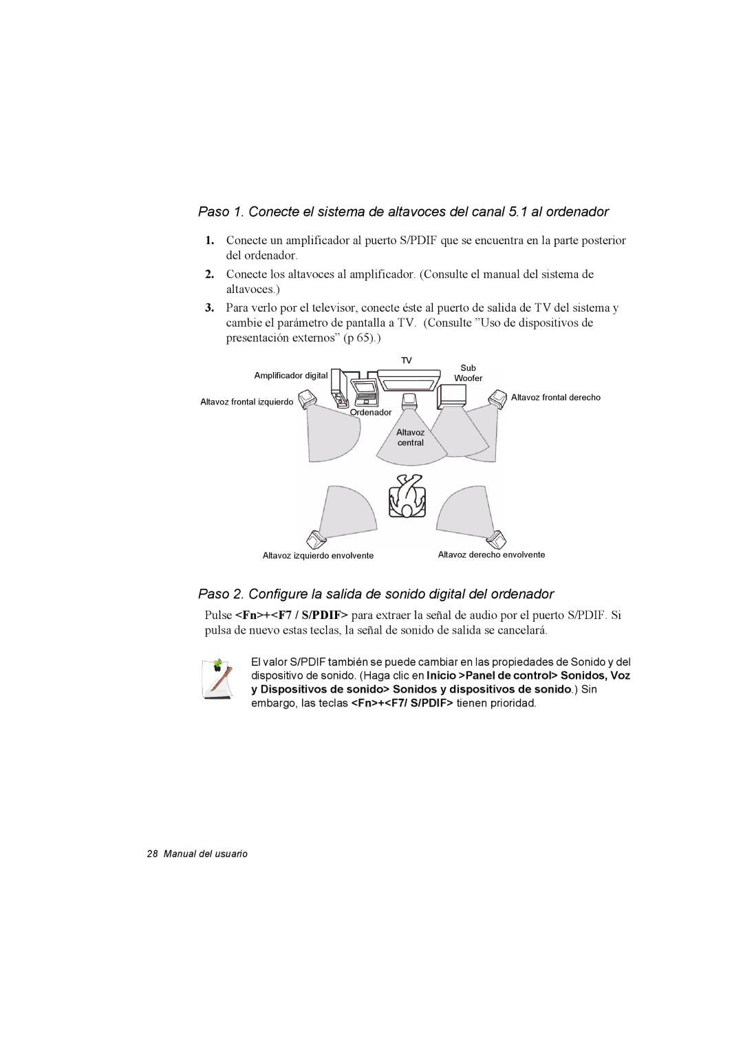 Samsung NX30PRC000/SES, NX30RH1PDU/SES, NX30PRC001/SES manual Paso 2. Configure la salida de sonido digital del ordenador 