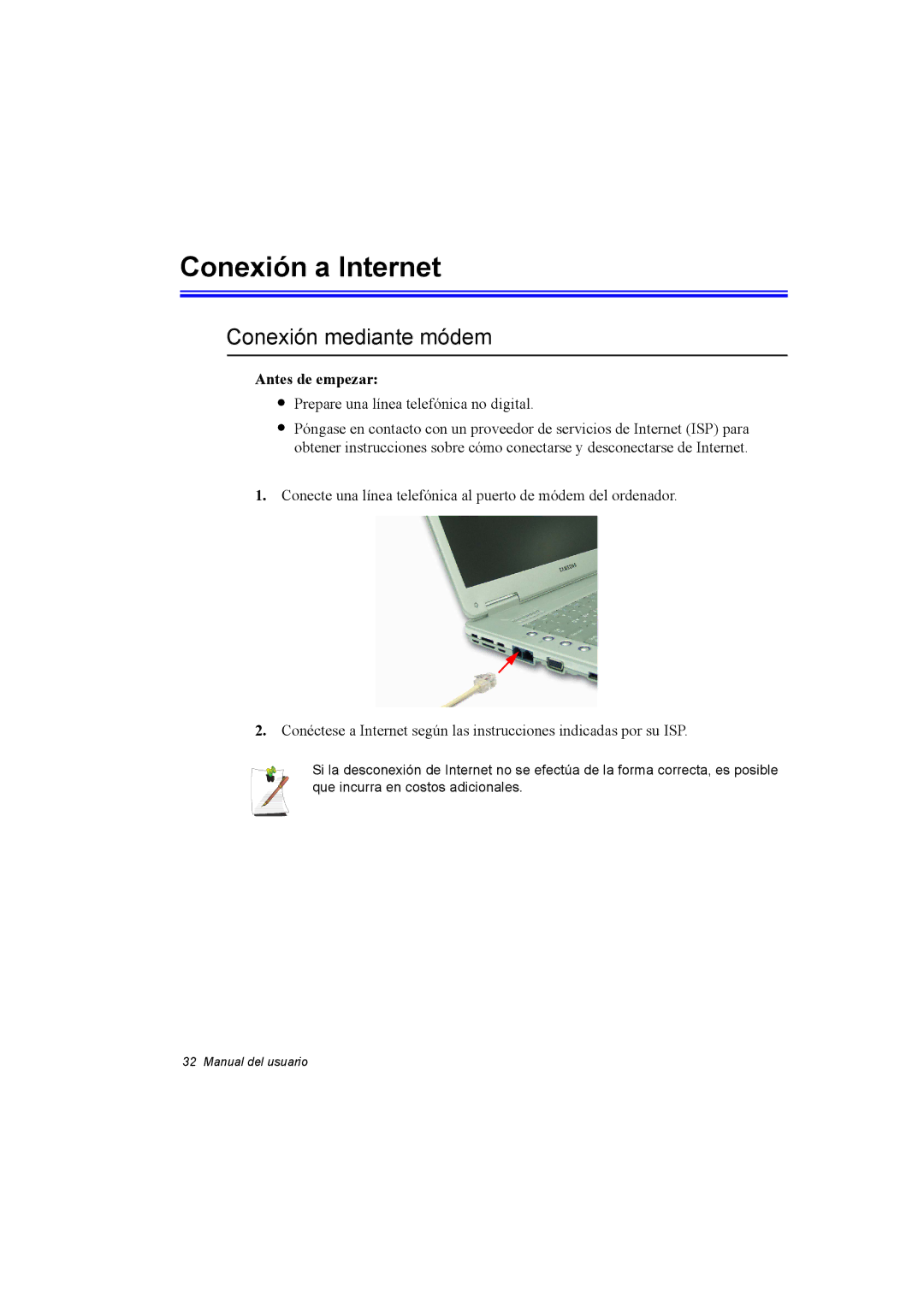 Samsung NX30RH1PDU/SES, NX30PRC001/SES, NX30PRC000/SES manual Conexión a Internet, Conexión mediante módem, Antes de empezar 