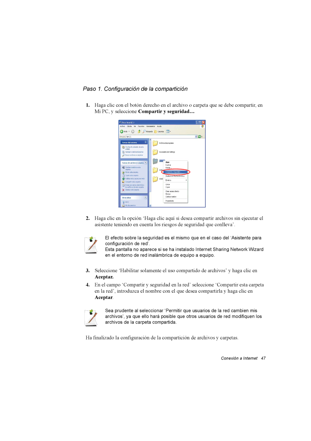 Samsung NX30RH1PDU/SES, NX30PRC001/SES, NX30PRC000/SES manual Paso 1. Configuración de la compartición, Aceptar 