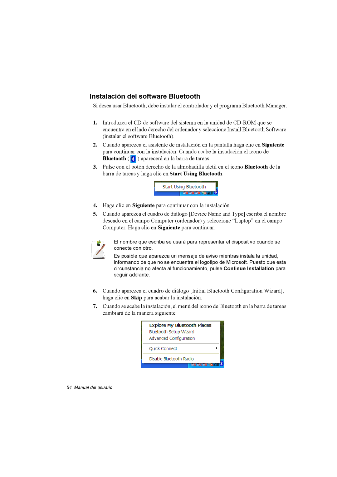 Samsung NX30PRC001/SES, NX30RH1PDU/SES, NX30PRC000/SES manual Instalación del software Bluetooth 