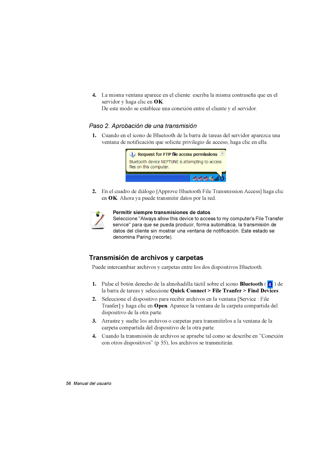 Samsung NX30RH1PDU/SES, NX30PRC001/SES manual Transmisión de archivos y carpetas, Paso 2. Aprobación de una transmisión 