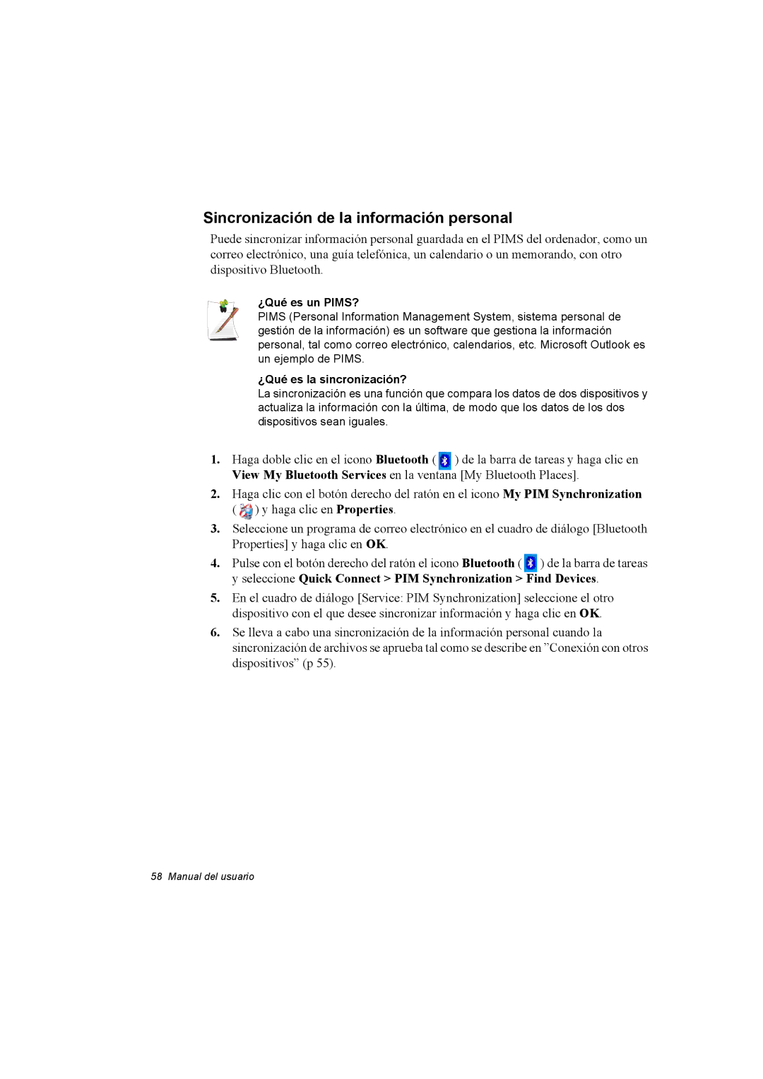 Samsung NX30PRC000/SES manual Sincronización de la información personal, ¿Qué es un PIMS?, ¿Qué es la sincronización? 