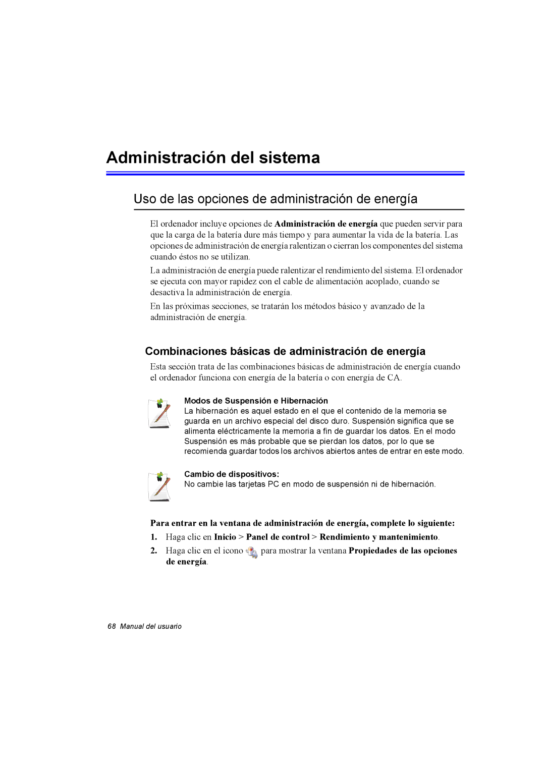 Samsung NX30RH1PDU/SES, NX30PRC001/SES manual Administración del sistema, Uso de las opciones de administración de energía 