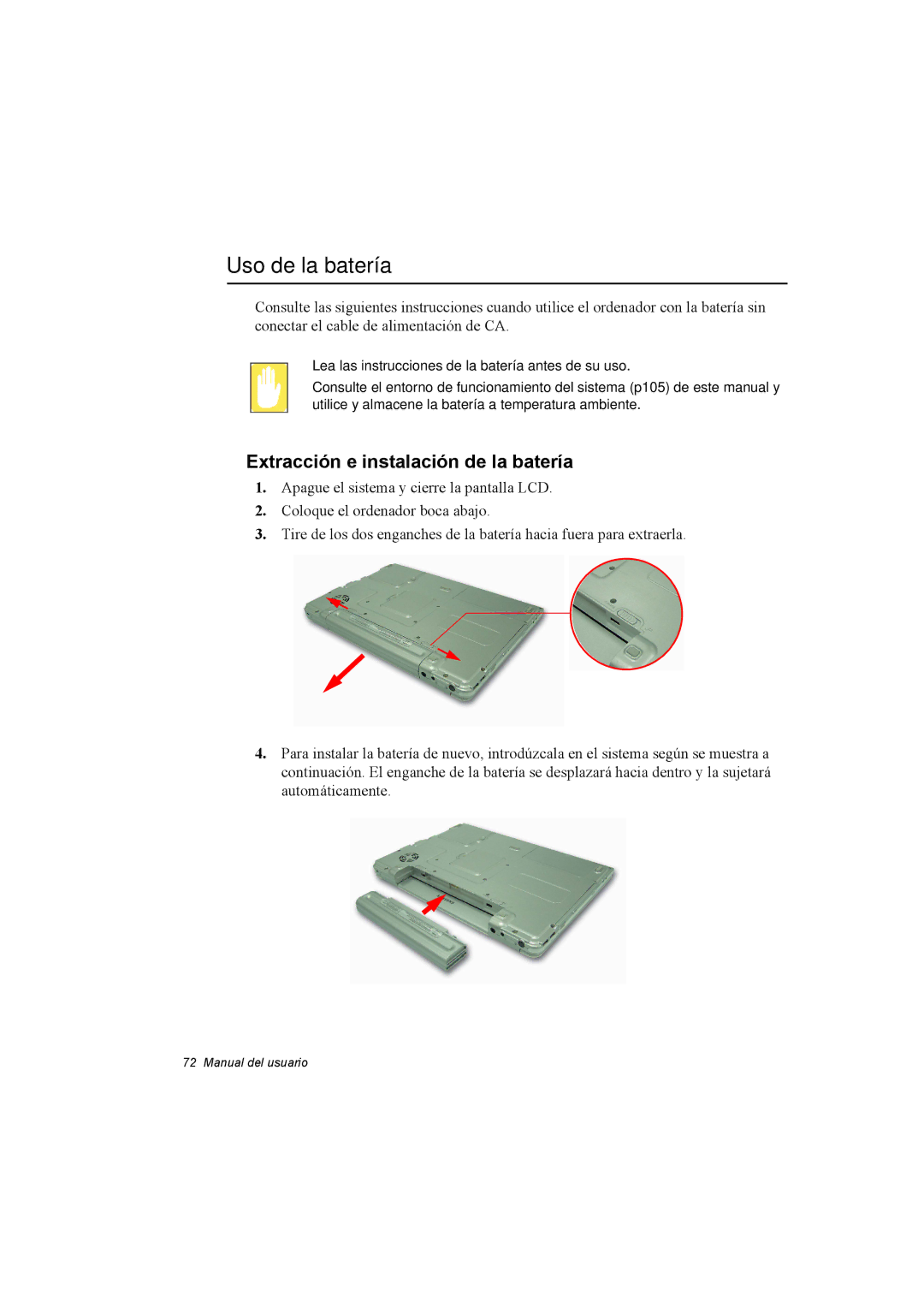 Samsung NX30PRC001/SES, NX30RH1PDU/SES, NX30PRC000/SES manual Uso de la batería, Extracción e instalación de la batería 