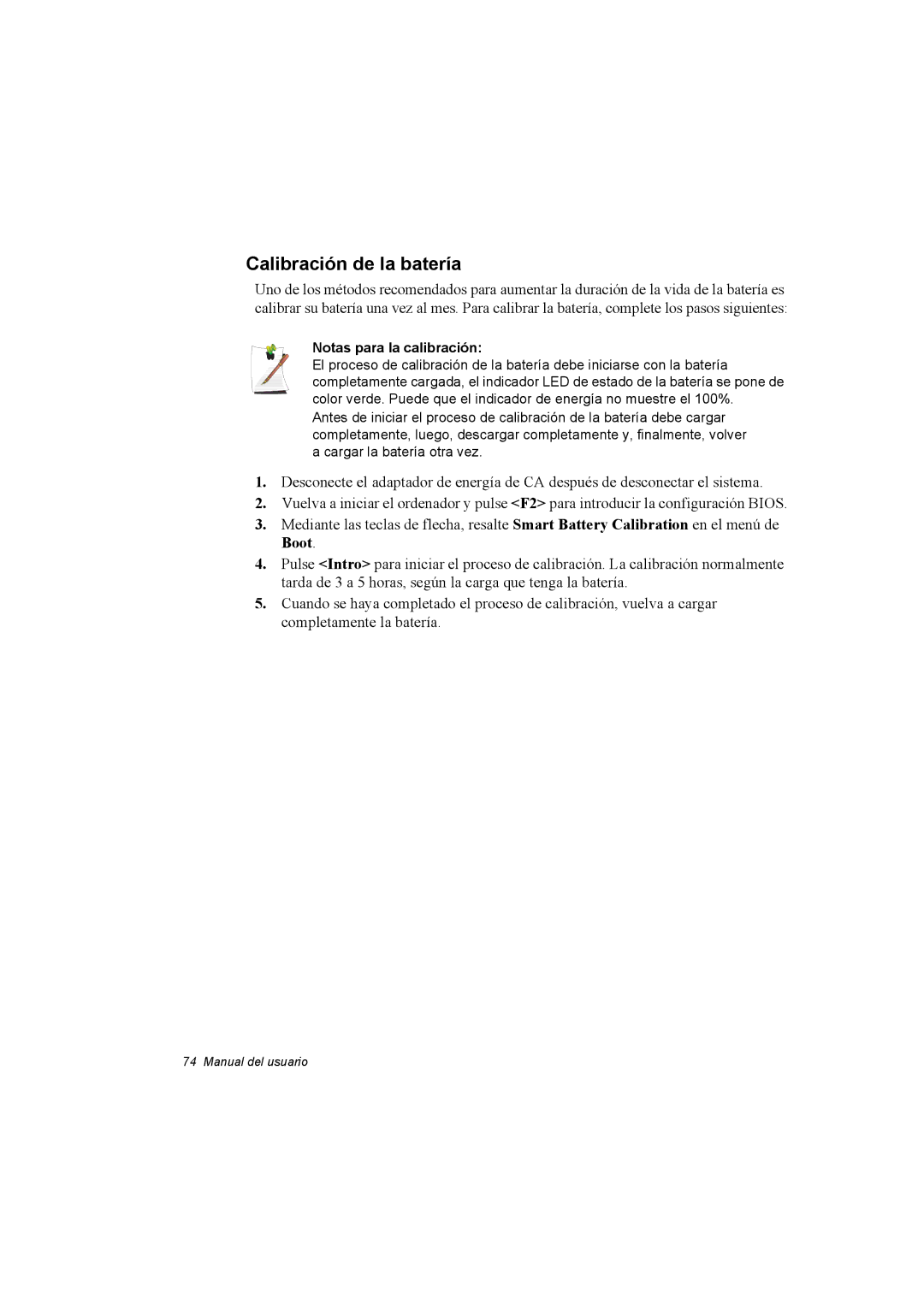 Samsung NX30RH1PDU/SES, NX30PRC001/SES, NX30PRC000/SES manual Calibración de la batería, Notas para la calibración 