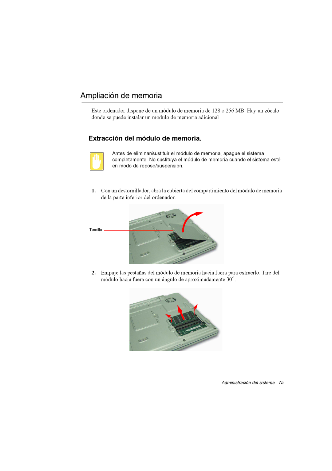 Samsung NX30PRC001/SES, NX30RH1PDU/SES, NX30PRC000/SES manual Ampliación de memoria, Extracción del módulo de memoria 