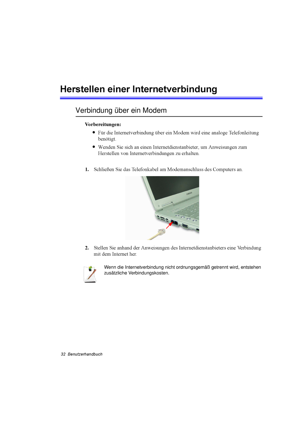 Samsung NX30RP13GW/SEG, NX30TP5CGA/SEG manual Herstellen einer Internetverbindung, Verbindung über ein Modem, Vorbereitungen 