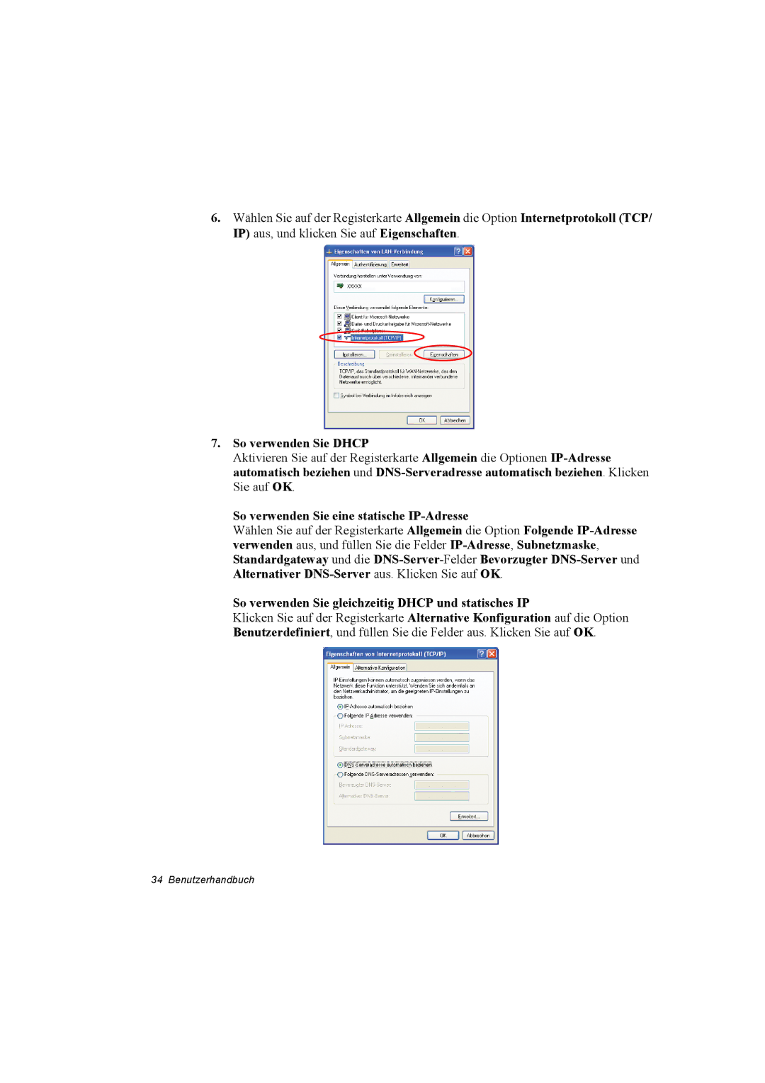 Samsung NX30RP0ZXY/SEG, NX30RP13GW/SEG, NX30TP5CGA/SEG So verwenden Sie Dhcp, So verwenden Sie eine statische IP-Adresse 