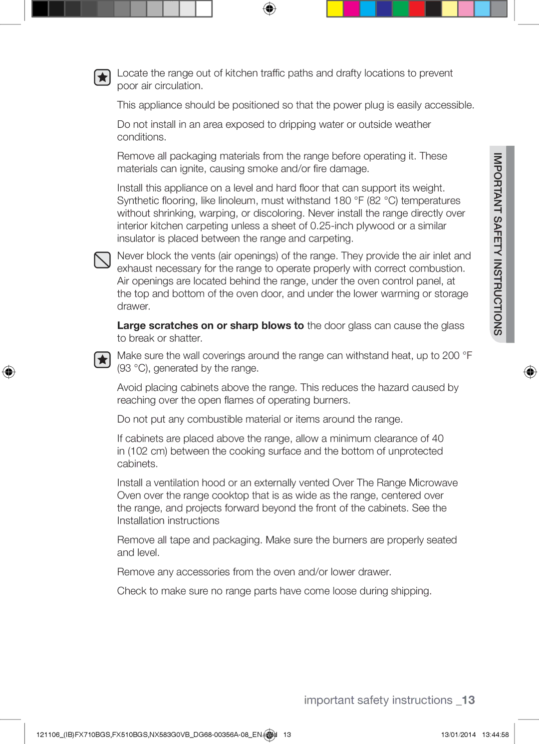 Samsung NX583G0VB user manual Important safety instructions 