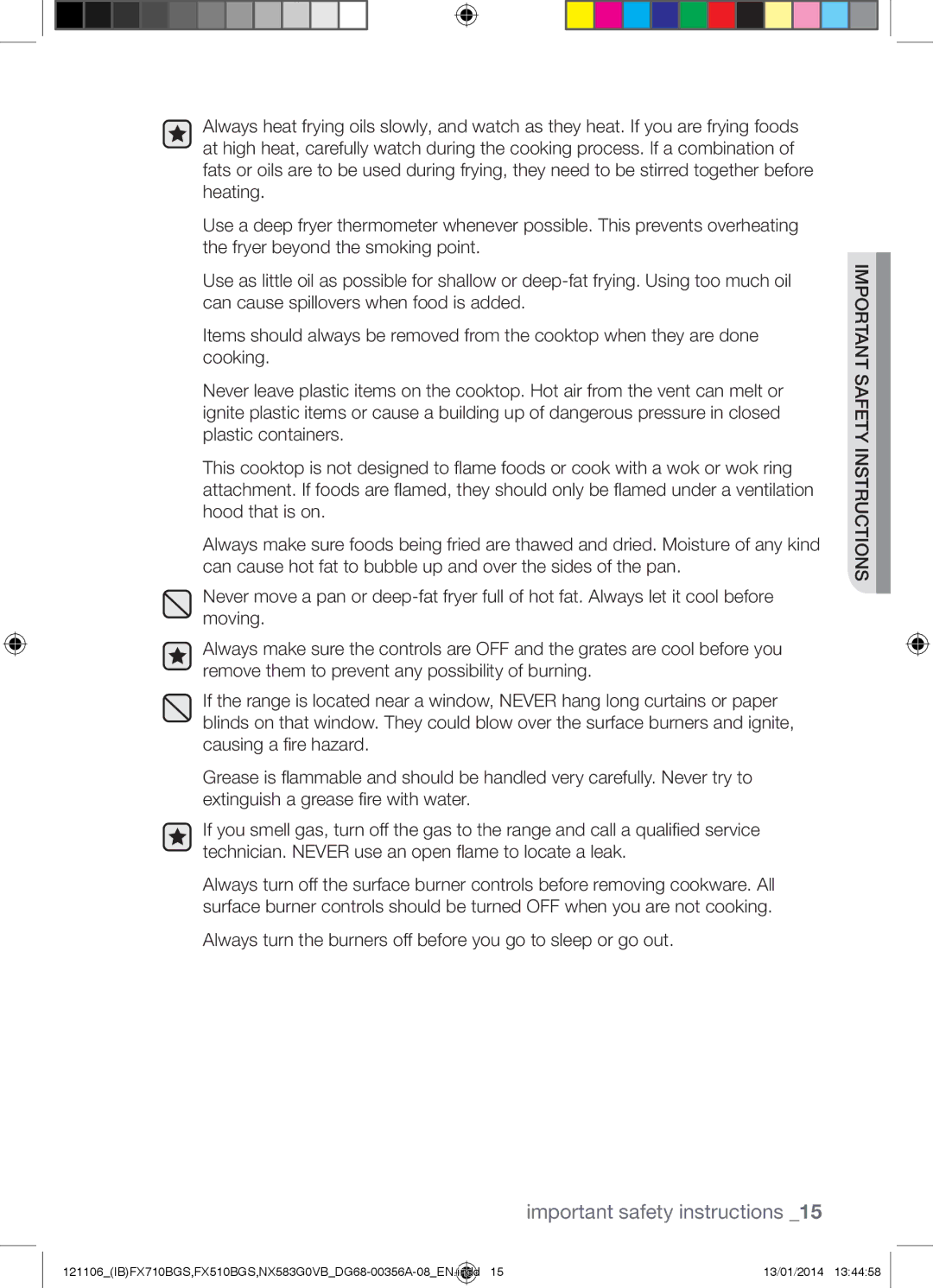 Samsung NX583G0VB user manual Important safety instructions 