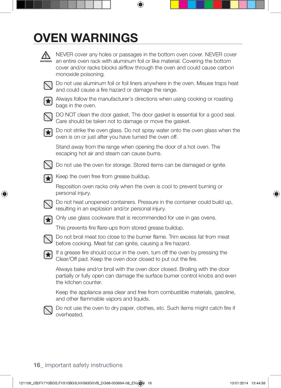 Samsung NX583G0VB user manual Oven Warnings 