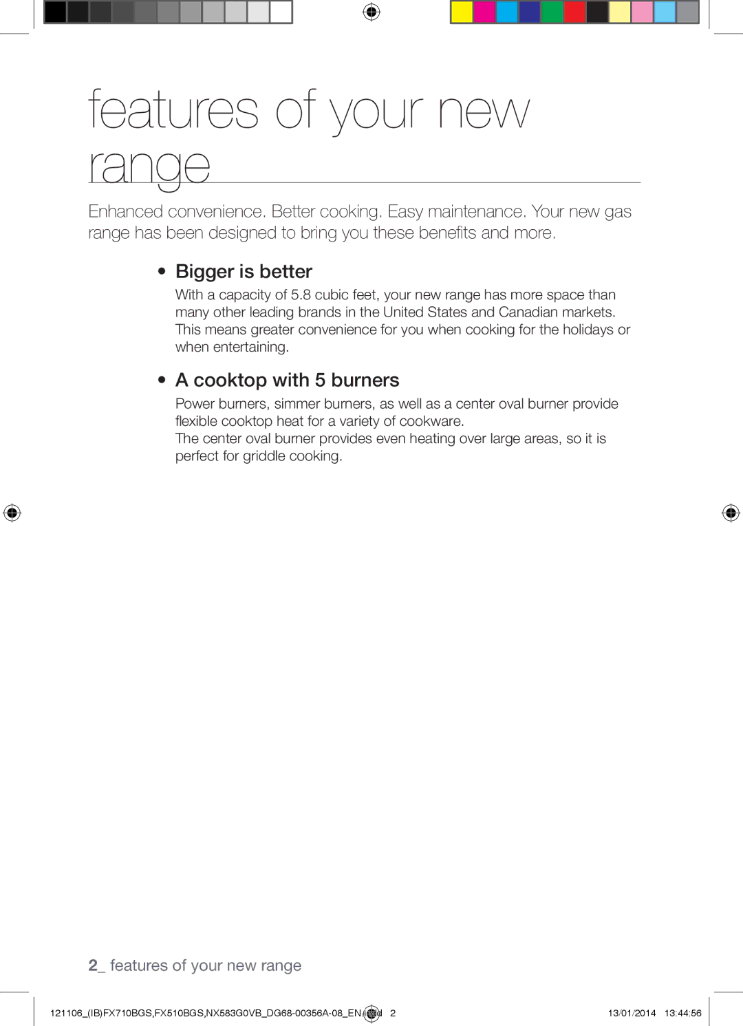 Samsung NX583G0VB user manual Features of your new range, Bigger is better, Cooktop with 5 burners 