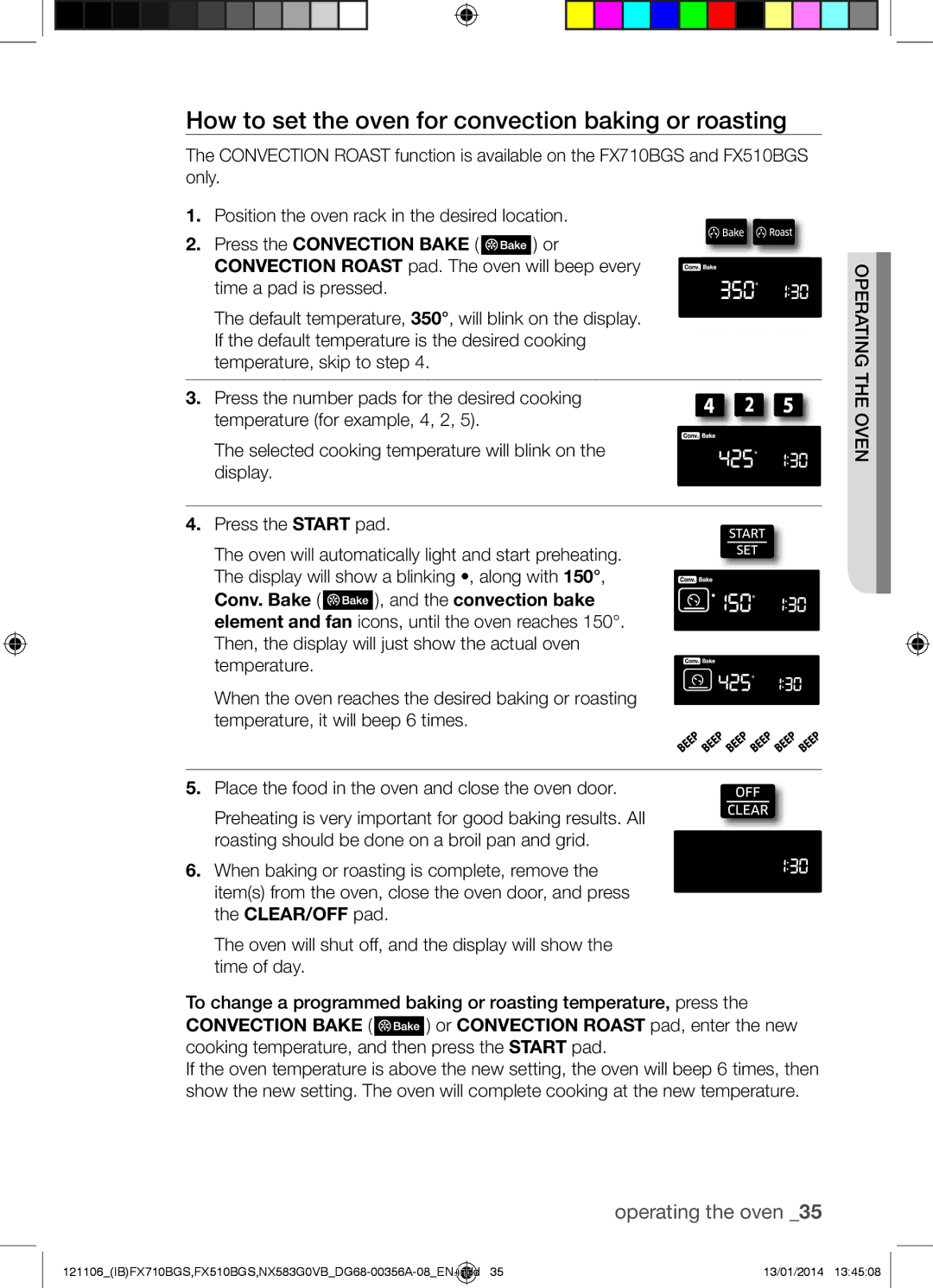 Samsung NX583G0VB user manual How to set the oven for convection baking or roasting 