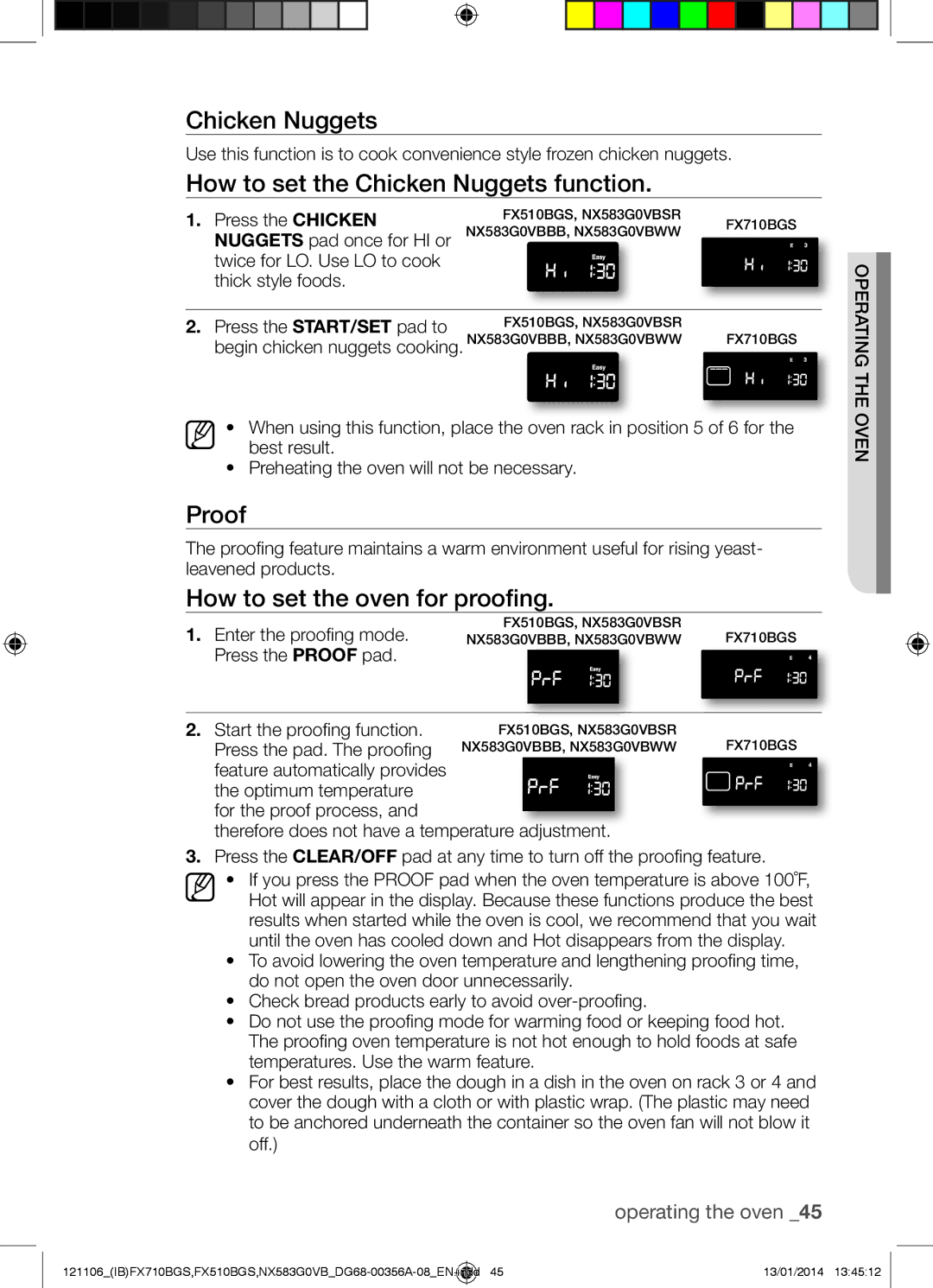 Samsung NX583G0VB user manual How to set the Chicken Nuggets function, Proof, How to set the oven for proofing 