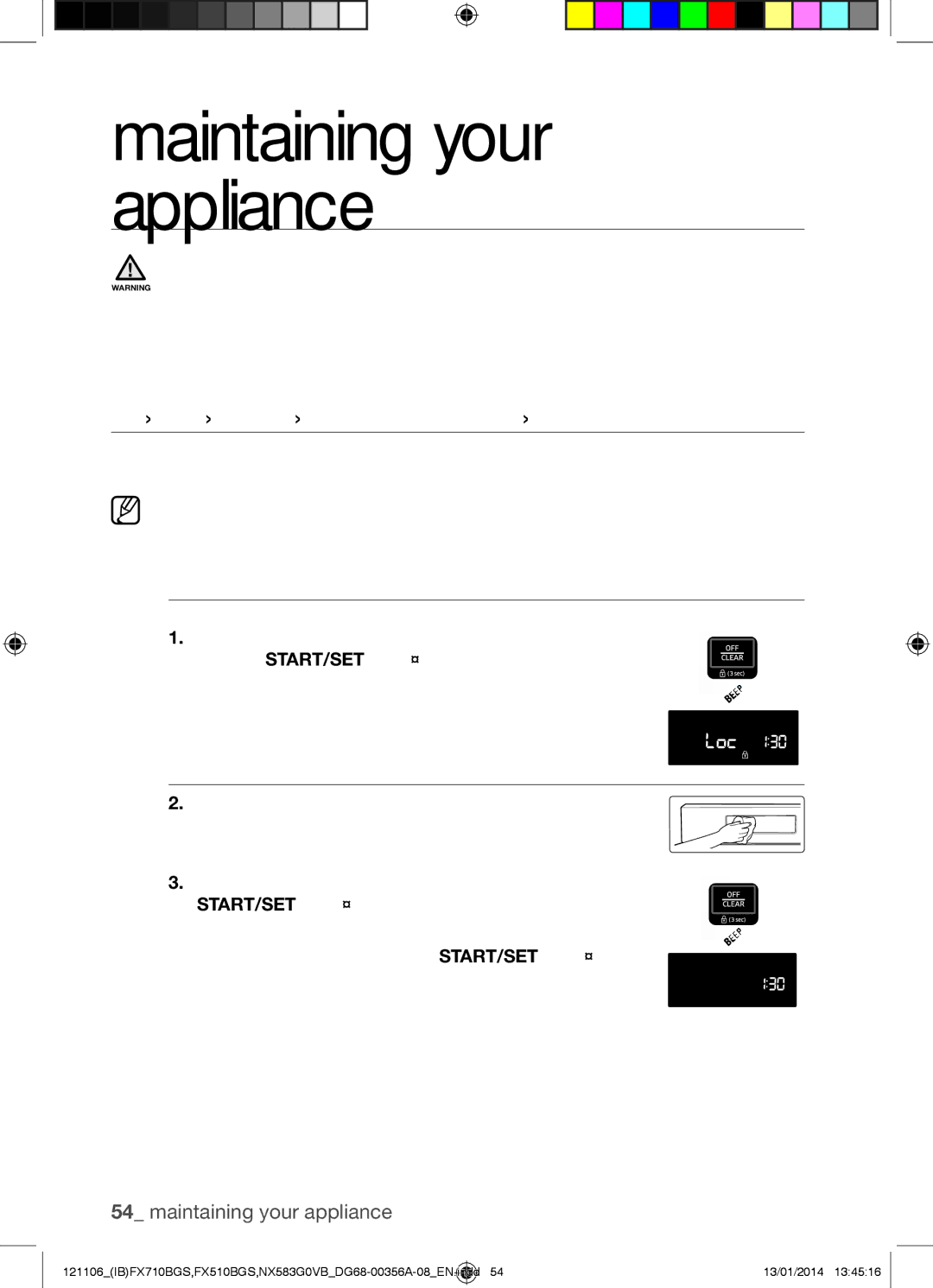 Samsung NX583G0VB user manual Maintaining your appliance, Care and Cleaning of the Oven, Oven control panel 