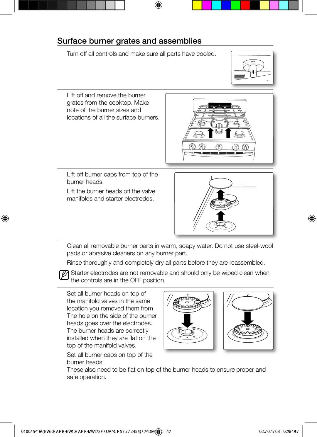 Samsung NX583G0VB user manual Surface burner grates and assemblies 