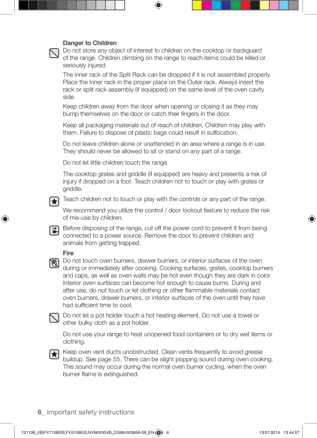 Samsung NX583G0VB user manual Important safety instructions 