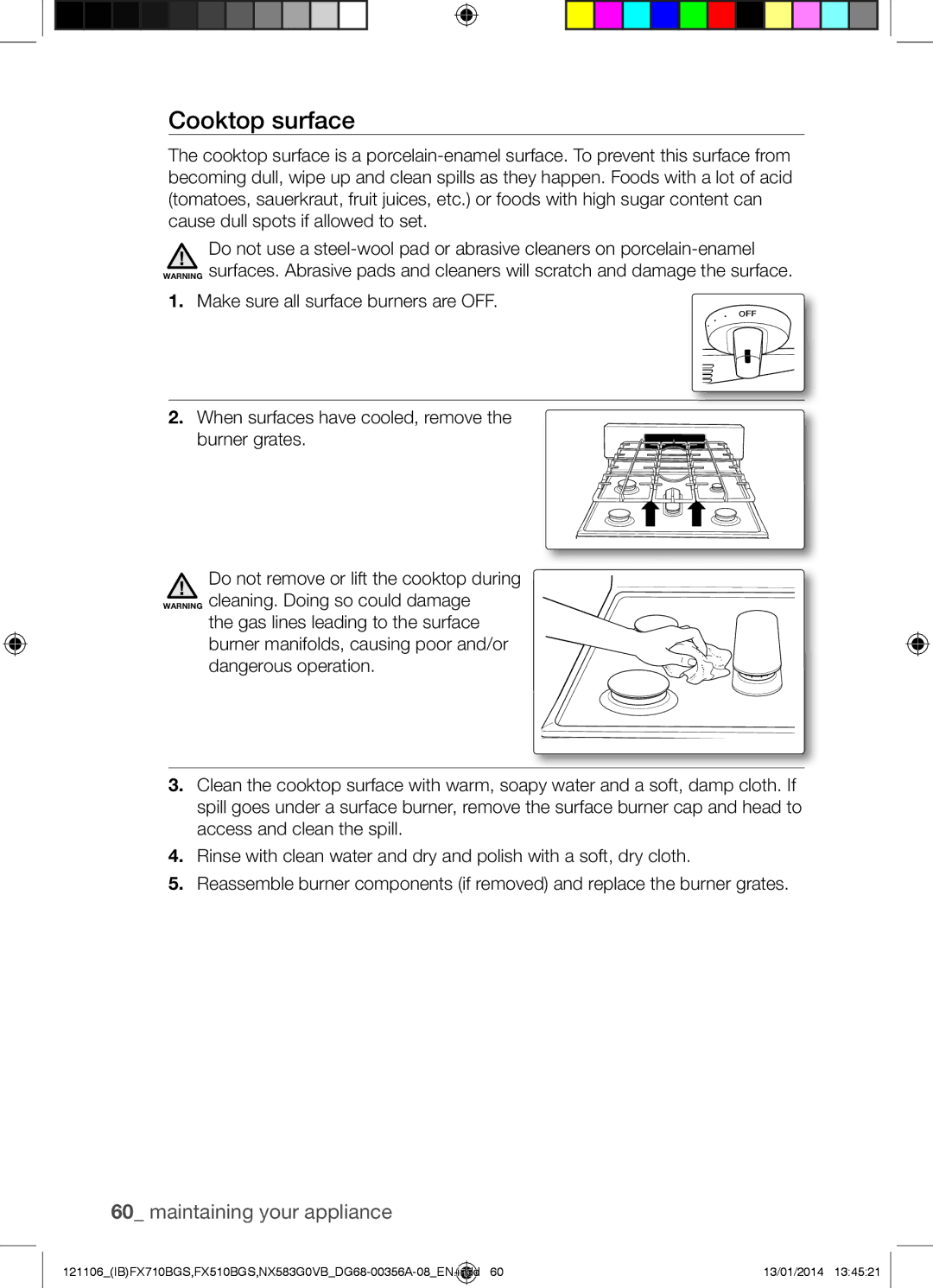 Samsung NX583G0VB user manual Cooktop surface 