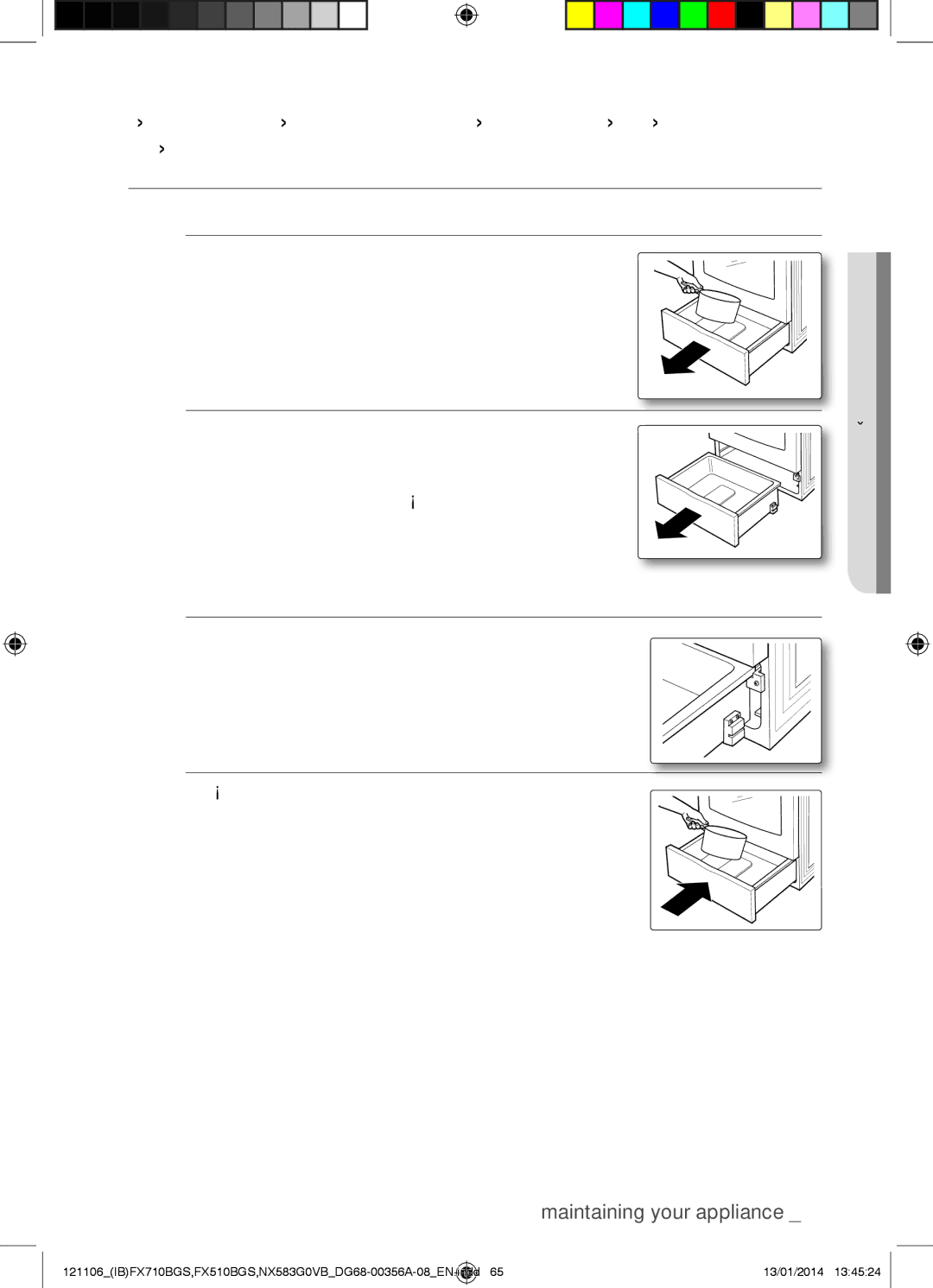 Samsung NX583G0VB user manual To remove the storage drawer, To replace the storage drawer 