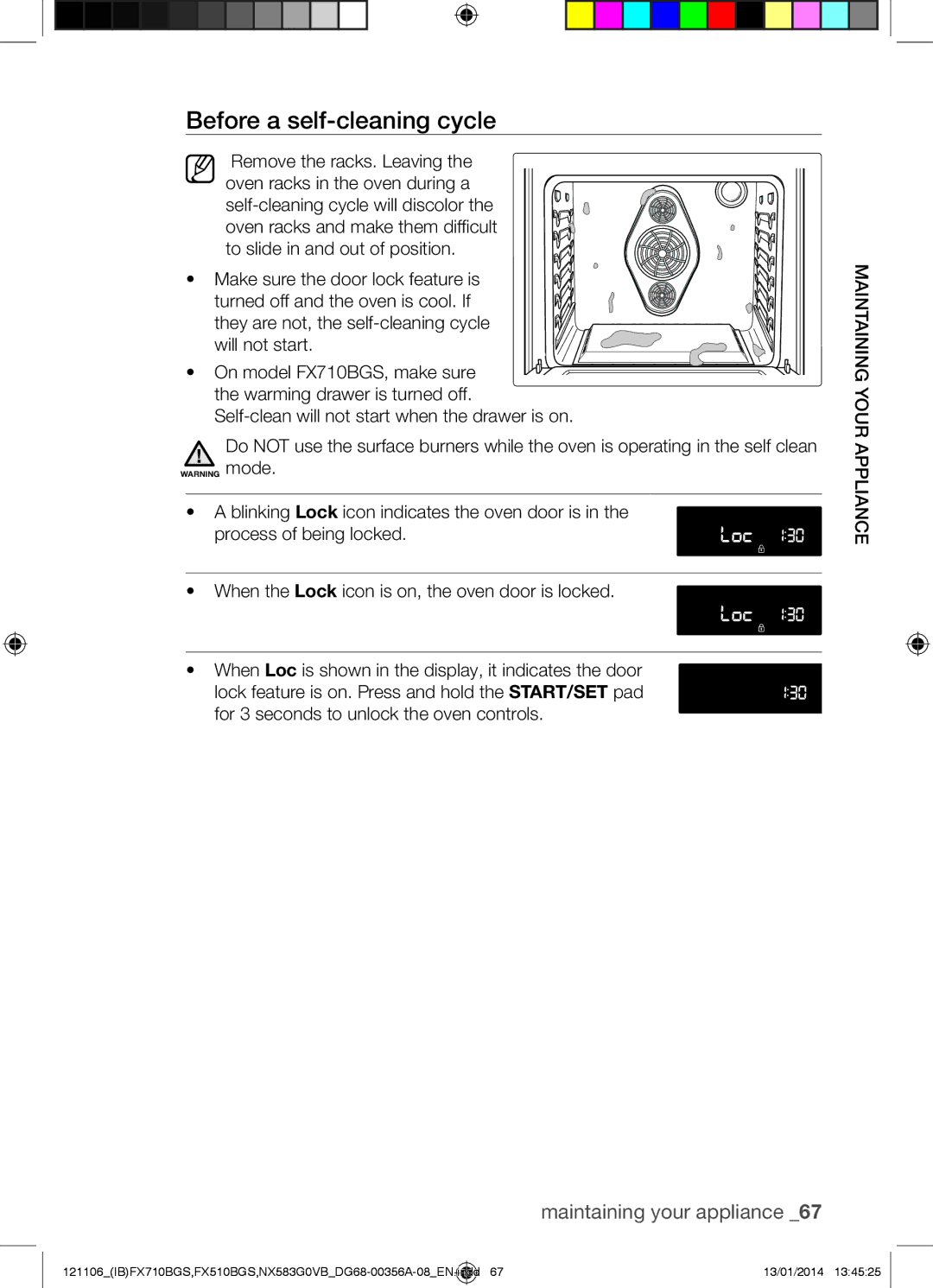 Samsung NX583G0VB user manual Before a self-cleaning cycle, Self-clean will not start when the drawer is on 