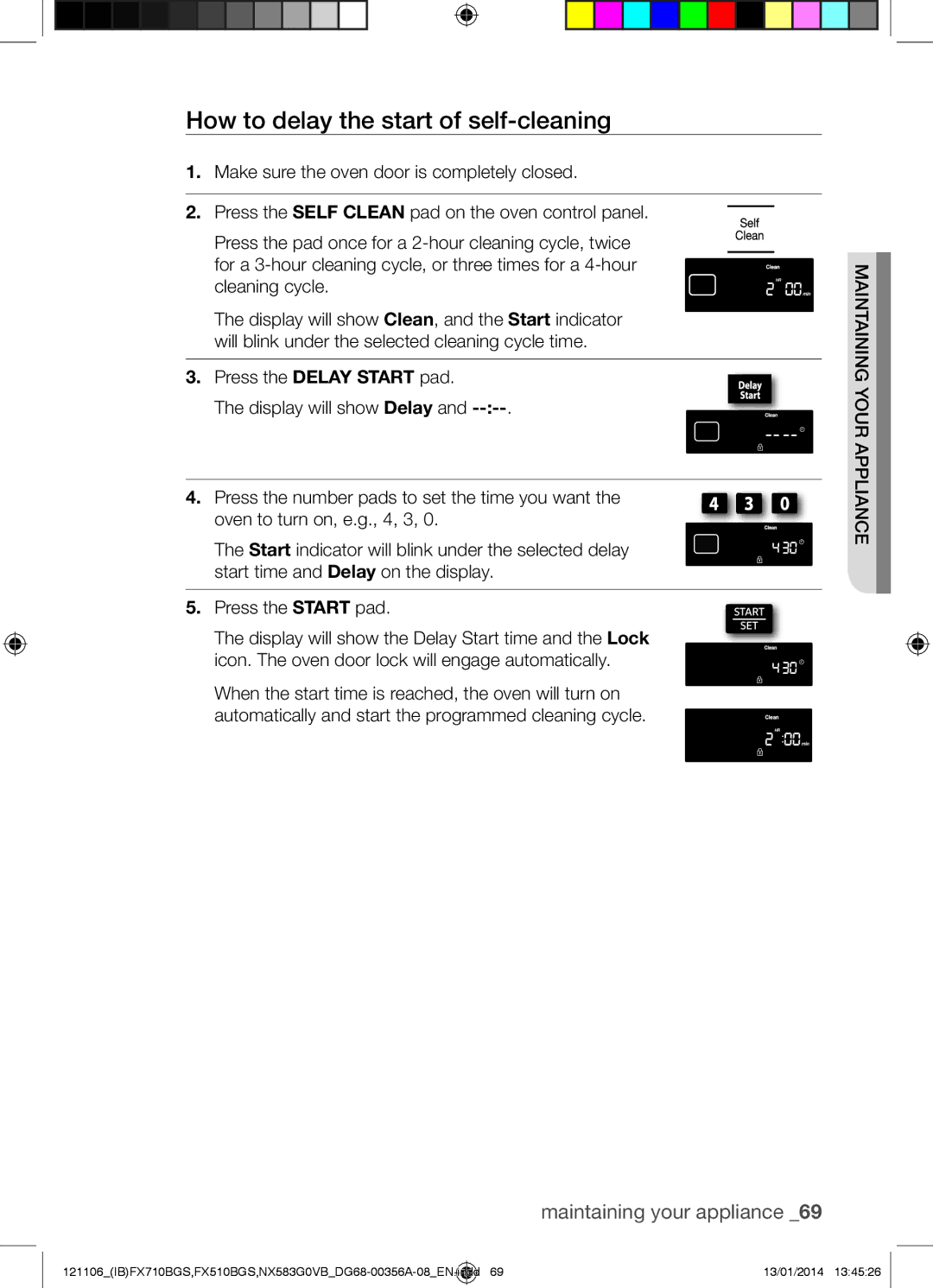 Samsung NX583G0VB user manual How to delay the start of self-cleaning 