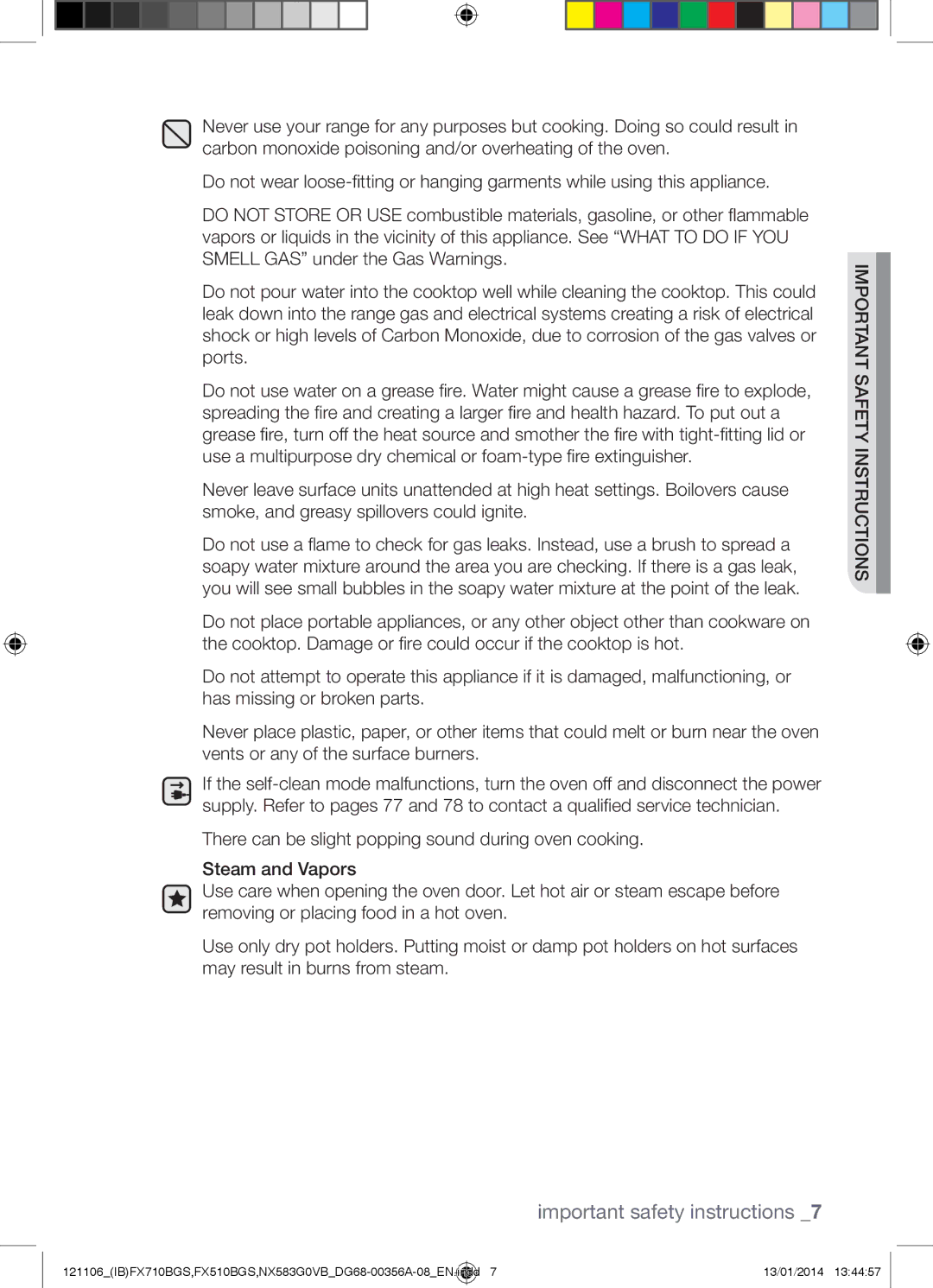 Samsung NX583G0VB user manual Important safety instructions 