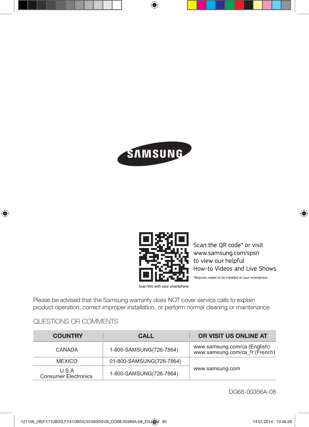 Samsung NX583G0VB user manual Canada 