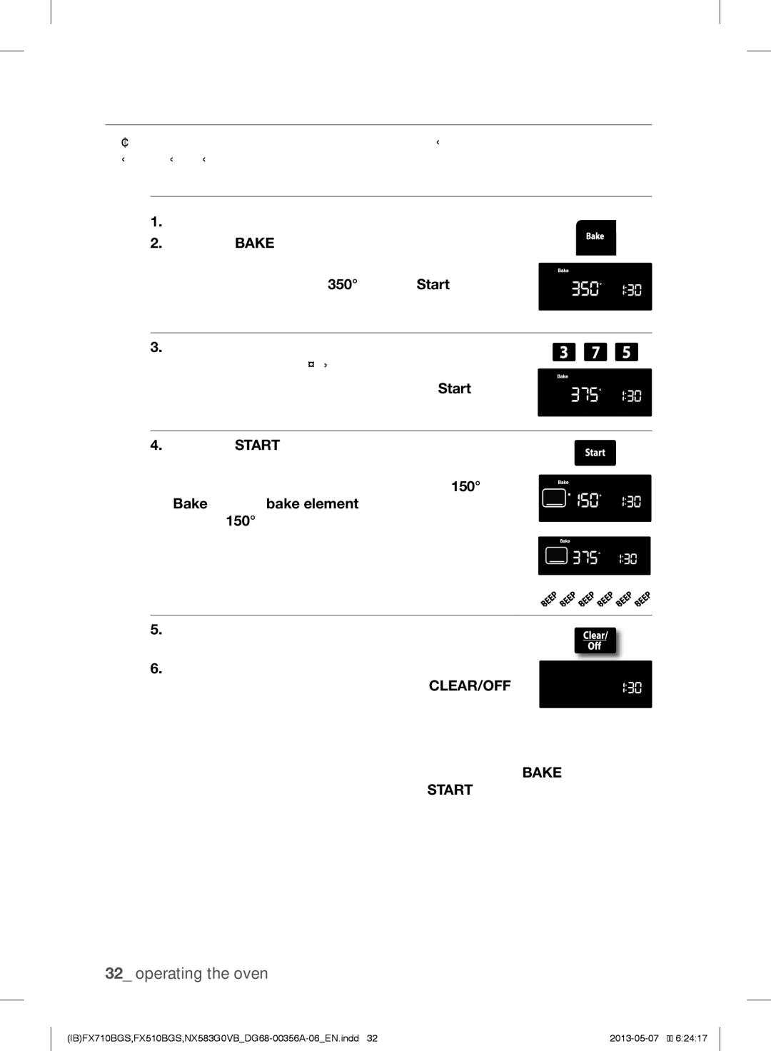 Samsung NX583GOVBBB, NX583GOVBBPKG, NX583GOVBWWPKG, NX583GOVBSRPKG, FX510BGS Baking, How to set the oven temperature 